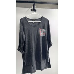 Rue21 Women's L Gray Tunic Rolled Sleeve Aztec Pocket High‎ Low